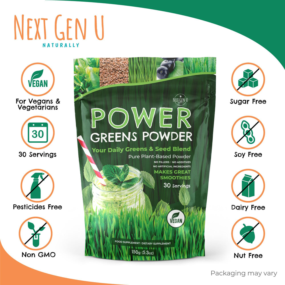 NGU Next Gen U green smoothie prepared with Next Gen U Super Greens powder