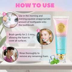 Close-up of toothpaste label highlighting enamel-safe and fluoride-free