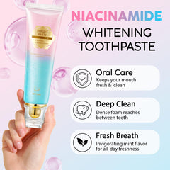 Close-up of peach-flavored toothpaste tubes