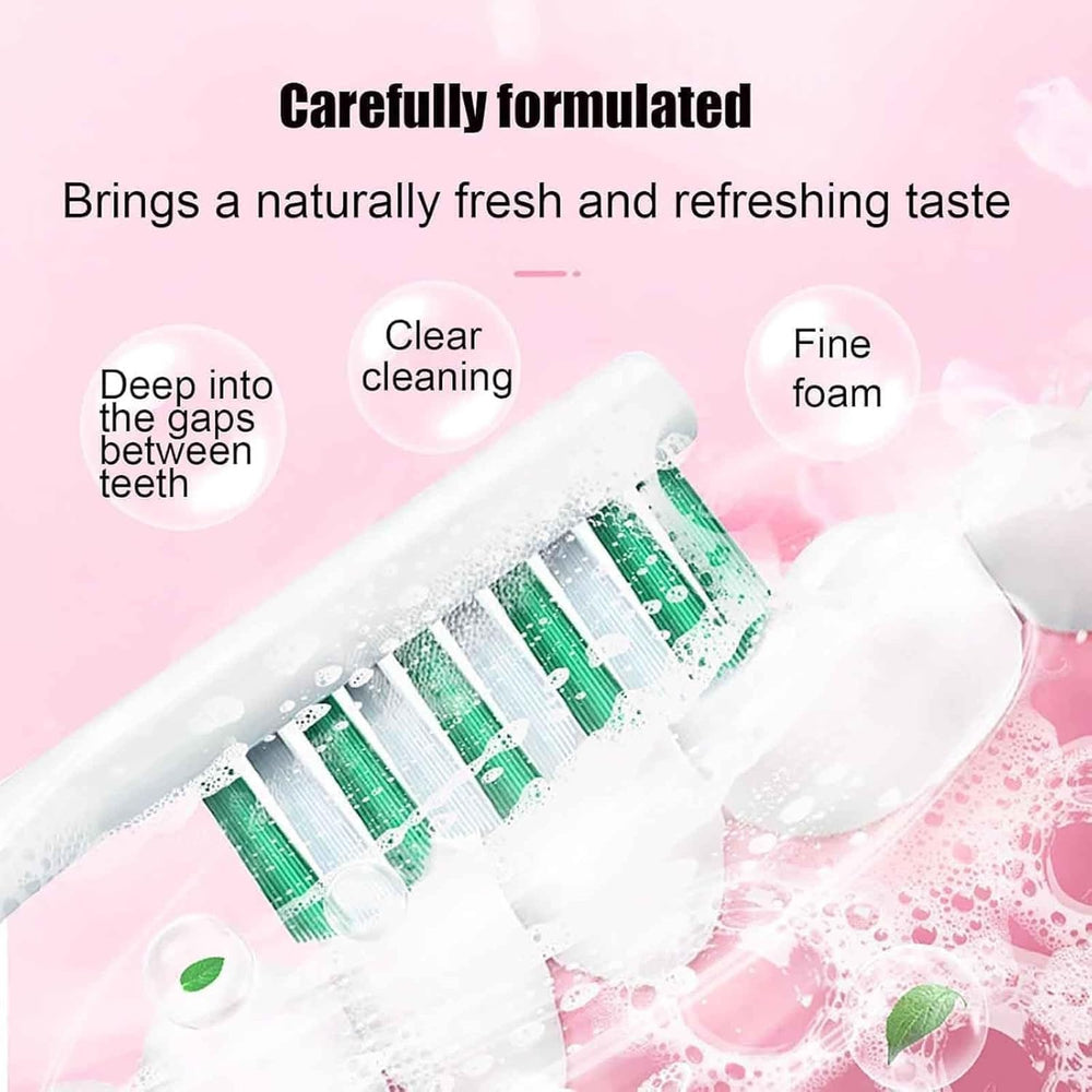 Mint and Peach flavor labeling on toothpaste packaging