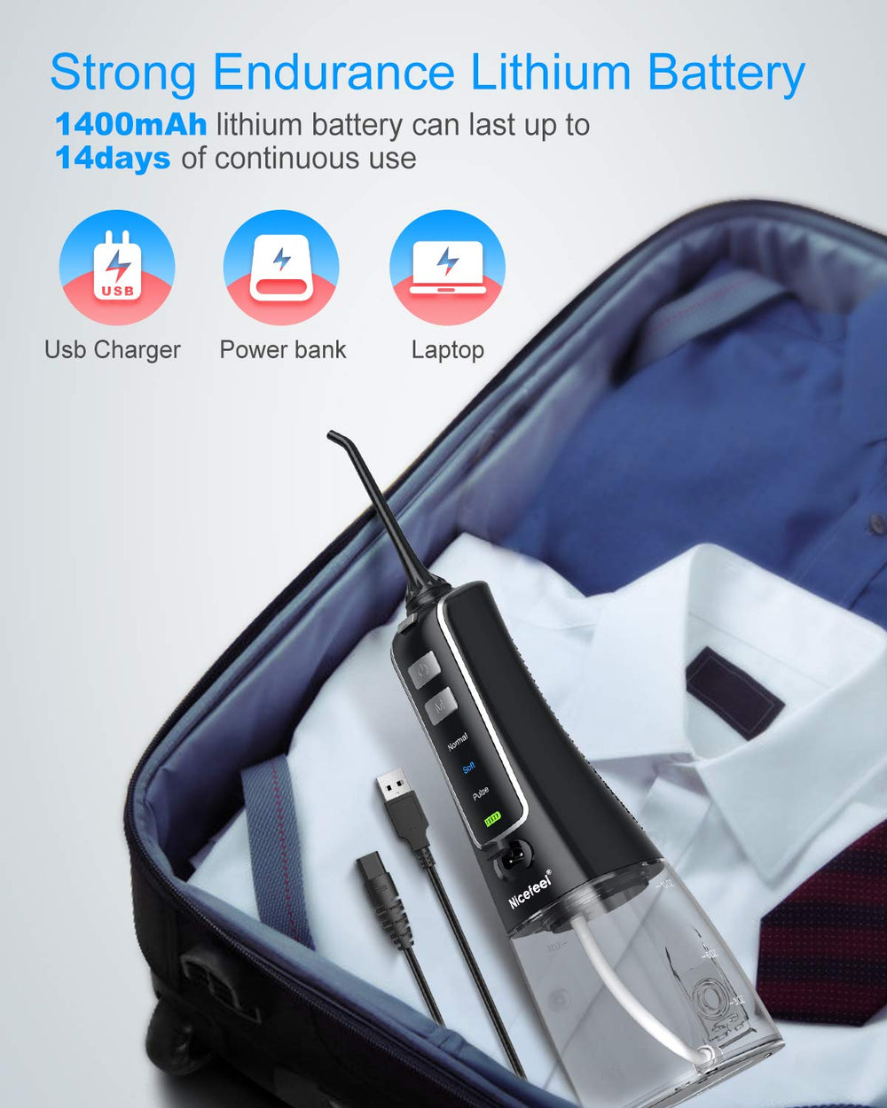 IPX7 waterproof design and travel-friendly cordless water flosser
