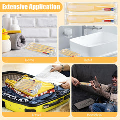 Yellow disposable toothbrush with comb and toothpaste
