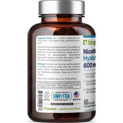 Pack shot of Nicotinamide Hyaluronate 600 mg 60 Vcaps bottle