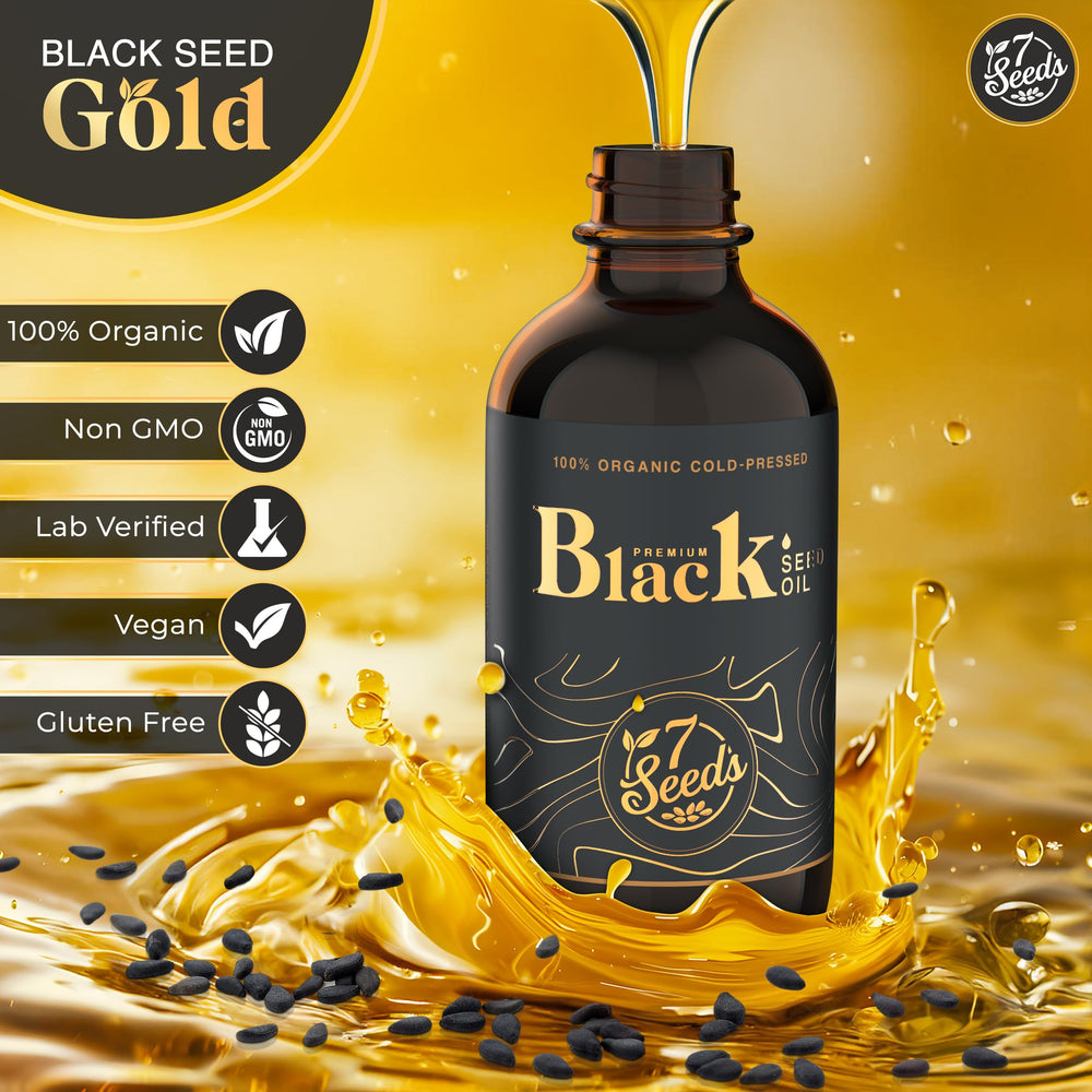 Nigella sativa (black seed) oil bottle close-up