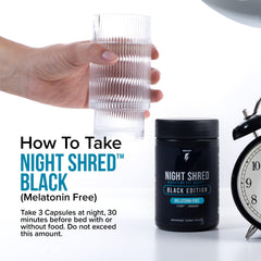 Night Shred product display with bottle and capsules