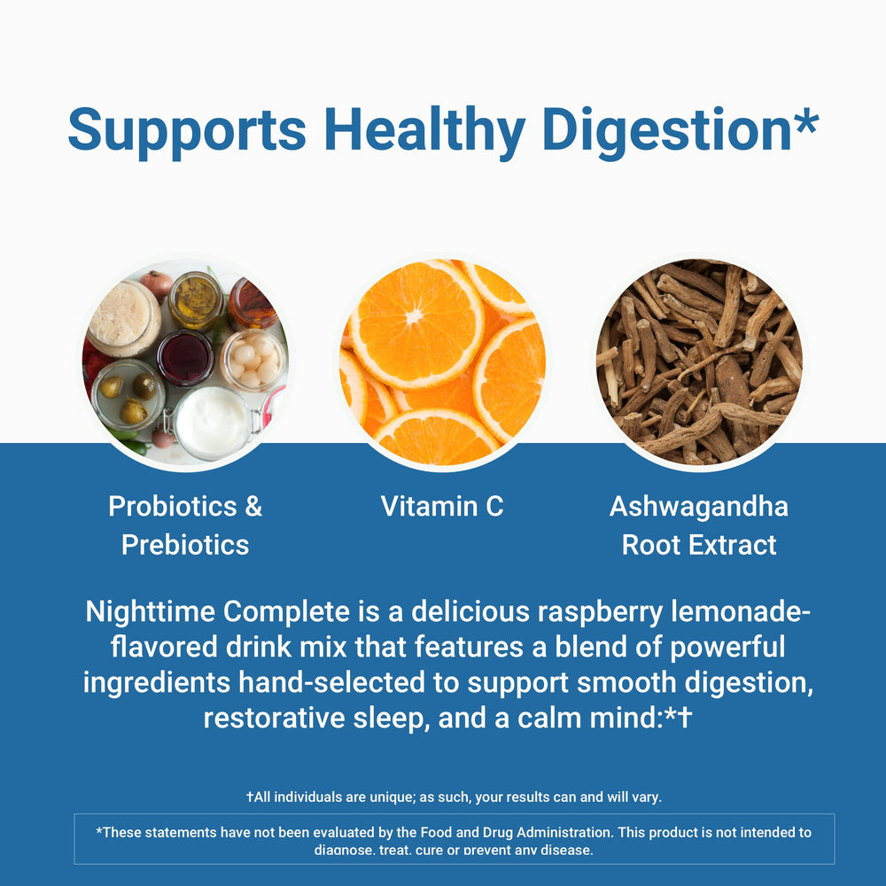 Nighttime Complete Raspberry Lemonade with prebiotics and probiotics ingredients close-up