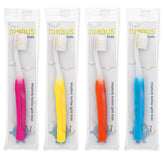 Close-up of Nimbus Nimby kid's toothbrush bristles showing extra-soft Microfine Technology.