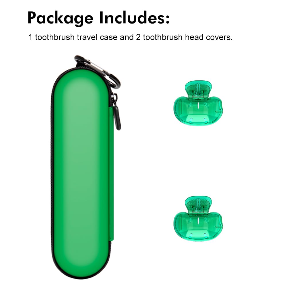 Two green toothbrush covers with case