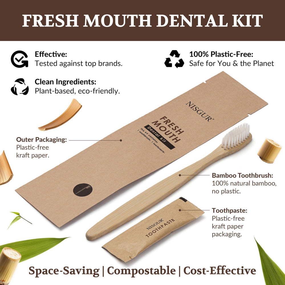 Bamboo toothbrush with toothpaste included in Nisgur bulk kit