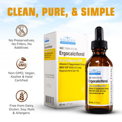 Allergen-free, non-GMO vitamin D2 drops label