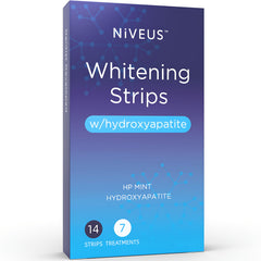 Close-up of Niveus whitening strips being applied