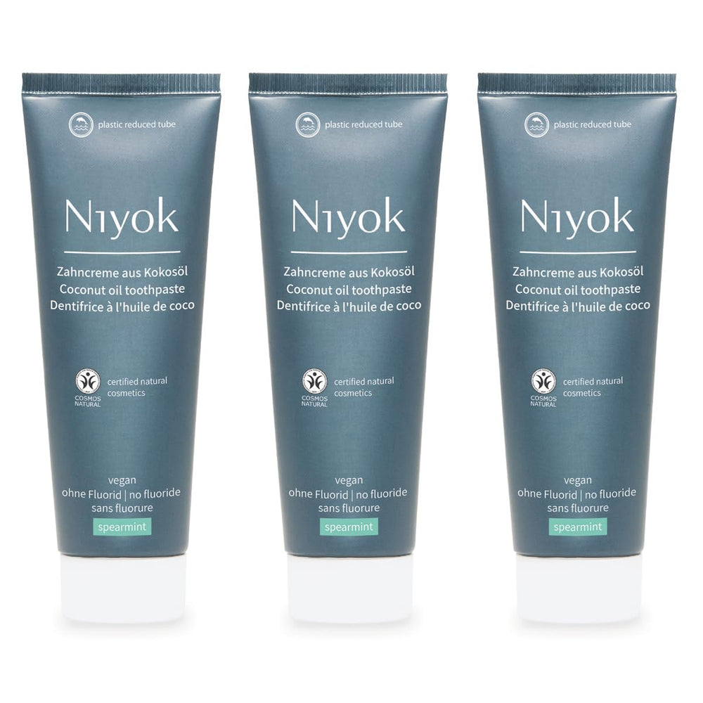 Niyok Fluoride-Free Coconut Oil Toothpaste Spearmint 75 ml 3-Pack packaging