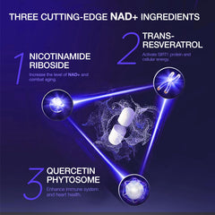 Close-up of the NAD+ supplement bottle with label details
