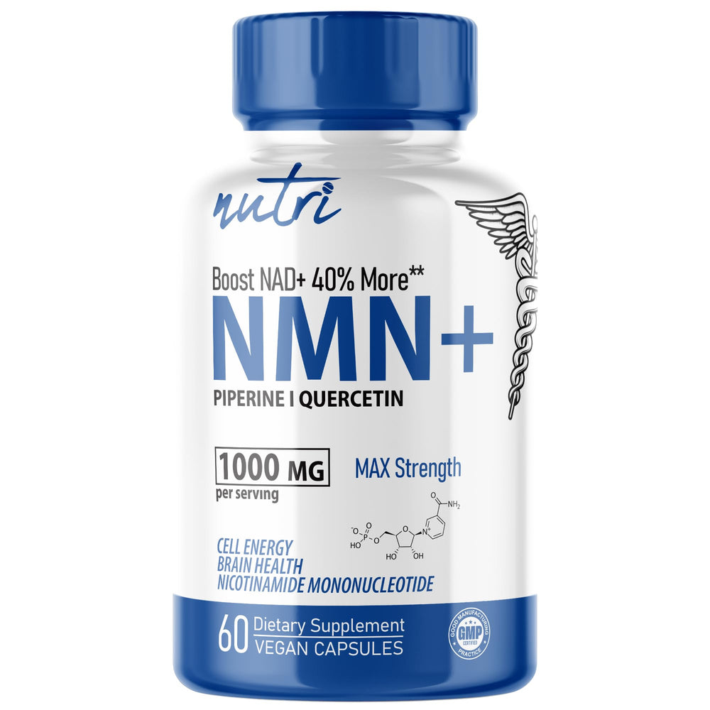 NMN supplement bottle front view with 60 capsules