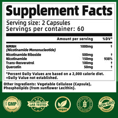 NMNH ingredients list including NR and Resveratrol