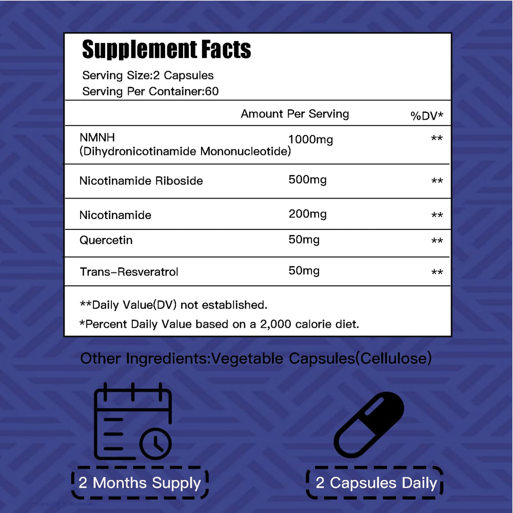 Packaging with NMNH bottle and 120 capsules