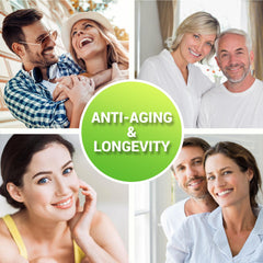 Packaging highlighting anti-aging, energy, immunity and focus