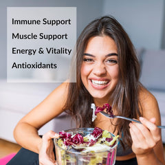 Capsules next to bottle on white background