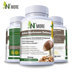 N'MORE Six Active Mushroom Defense supplement bottle label