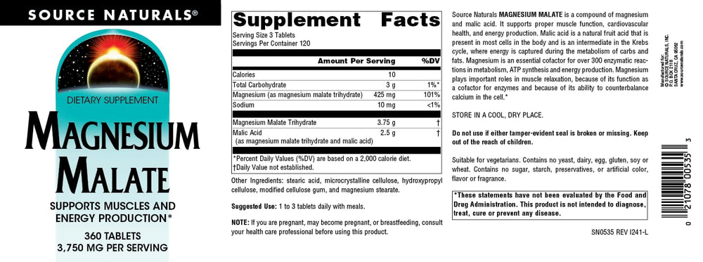 No artificial colors flavors or preservatives in Source Naturals magnesium malate