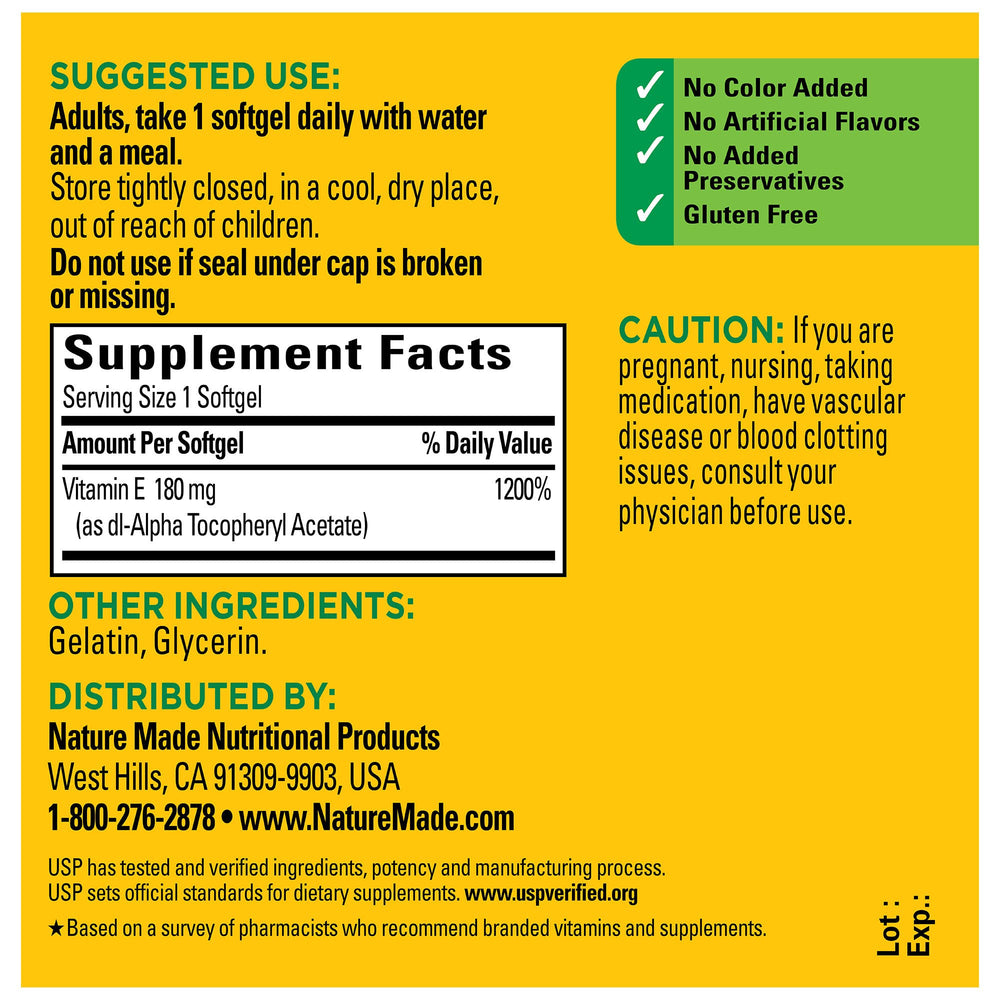 Vitamin E softgels with no artificial colors or flavors