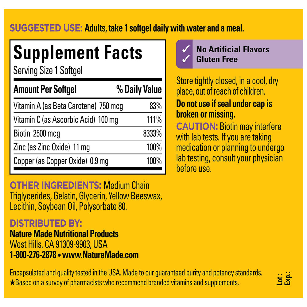 No artificial dyes or flavors in Nature Made Biotin softgels
