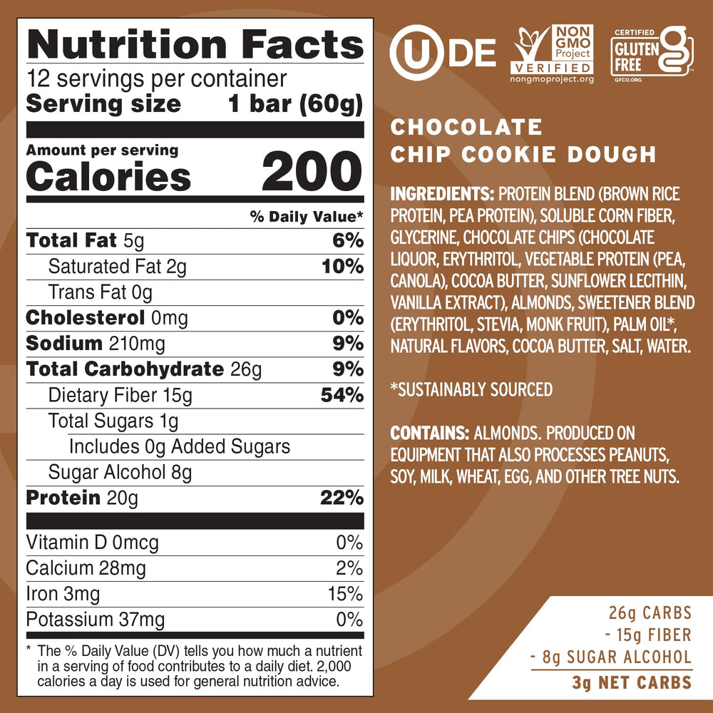 Wrapped No Cow Vegan Protein Bar – Chocolate Chip Cookie Dough flavor