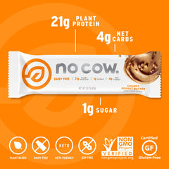 Nutrition and ingredients for No Cow vegan protein bar (20g protein, 1g sugar)