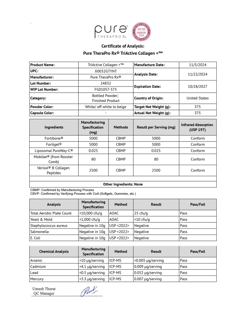 No fillers, gluten-free and non-GMO label on collagen powder