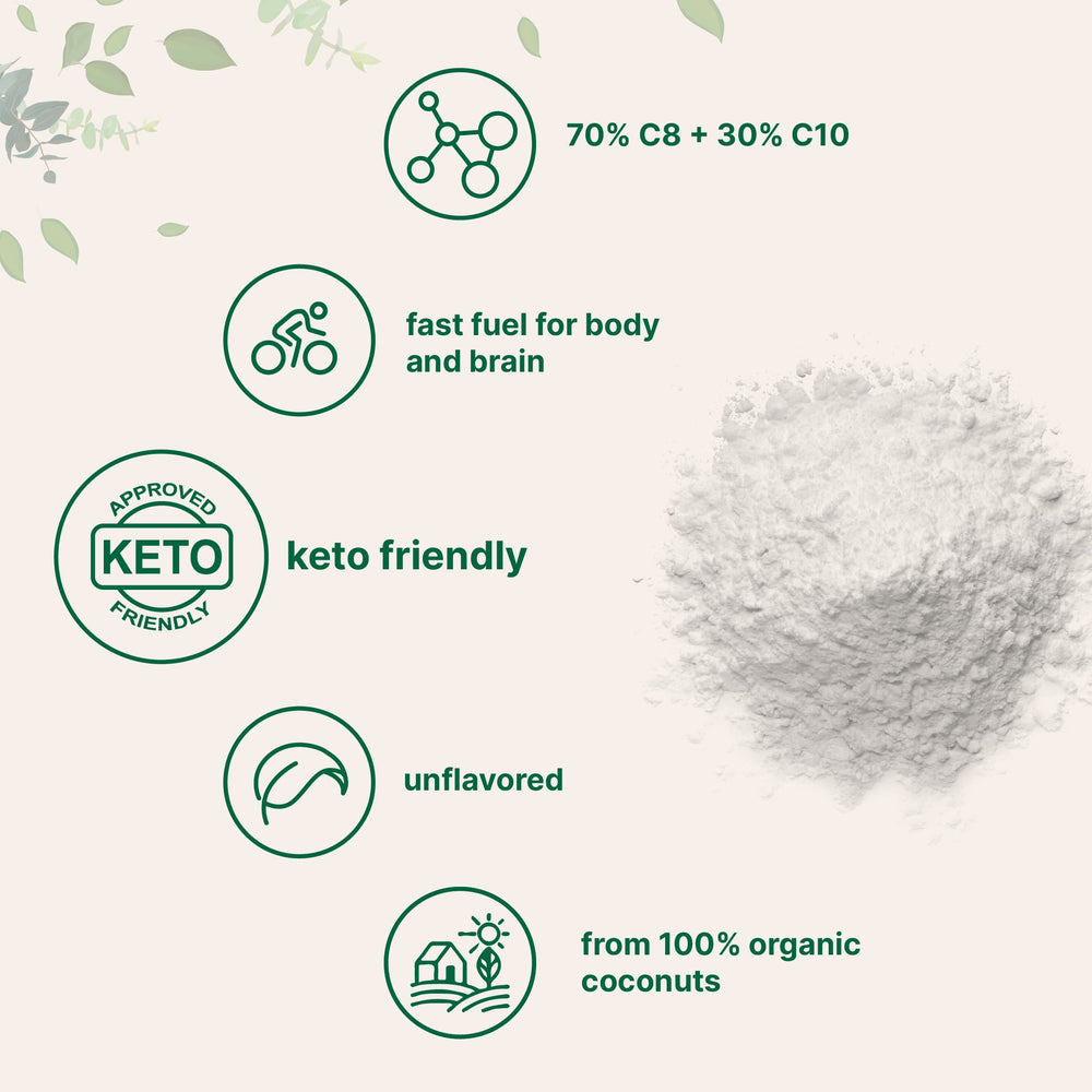 No GMOs, no fillers and no additives label on MCT powder