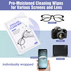 No rinse required glasses cleaner wipe in use