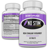 No-Stim Fat Burner bottle label showing 60 tablets