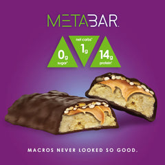 No Sugar META BAR gluten-free badge signals a bar suitable for gluten-sensitive snacking