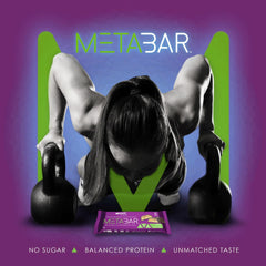 No Sugar META BAR ready-to-eat bar sits in a gym bag for post-workout fuel
