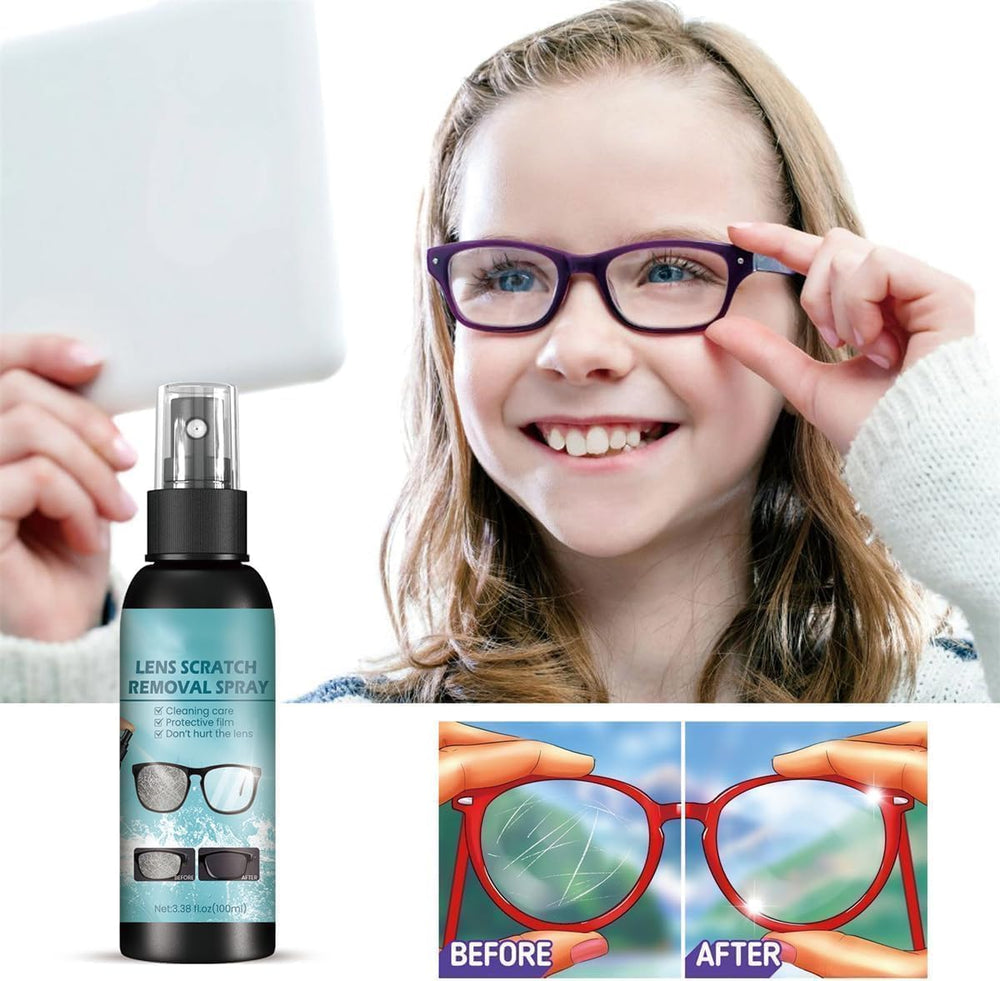 Eyeglasses cleaner spray being used on glasses
