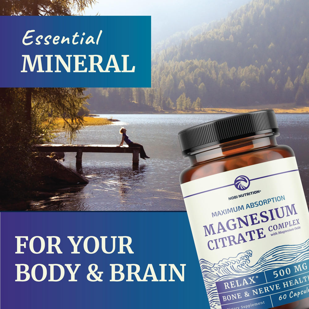 Digestive support scene featuring Nobi Nutrition magnesium citrate for gut moisture.