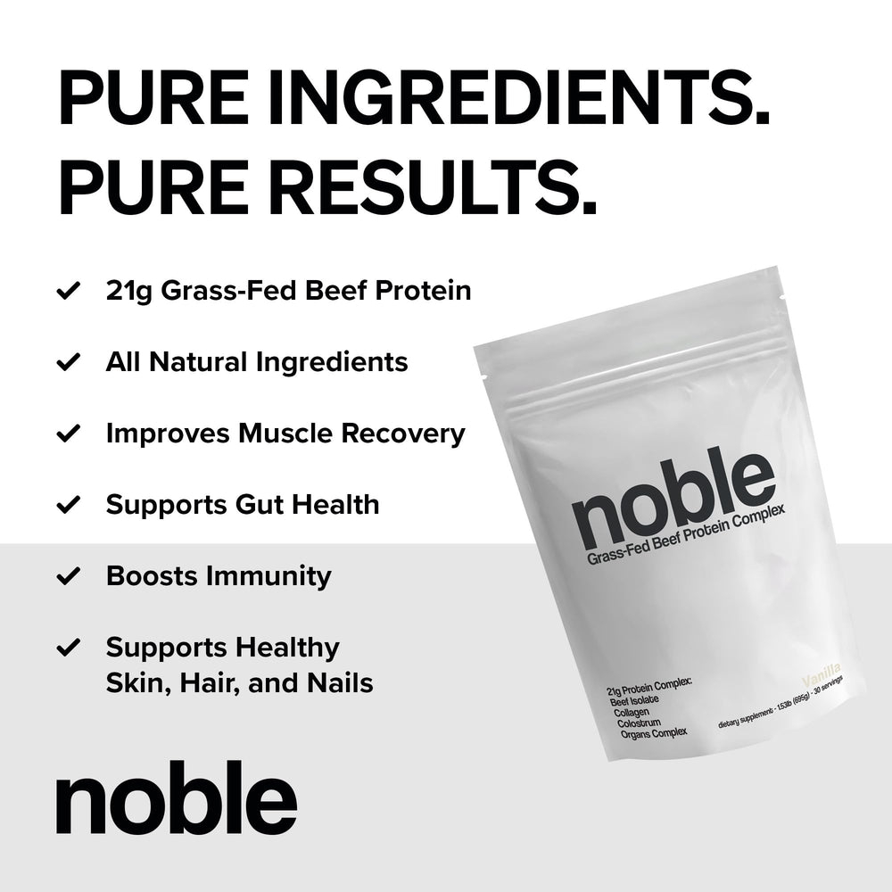 Vanilla flavor Noble beef protein powder packaging front