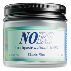 NOBS toothpaste tablets in a glass jar packaging