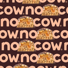 No Cow chocolate caramel peanut bar foil wrapper close-up packaging highlight.