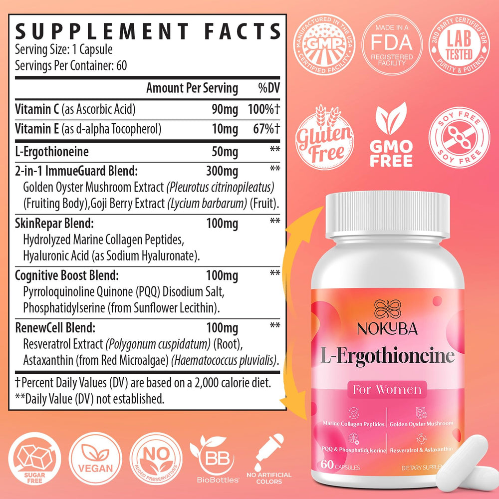 Lifestyle shot showing skin, brain, and immune support benefits