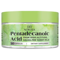 Front view of Nokuba Pentadecanoic Acid bottle with 60 capsules