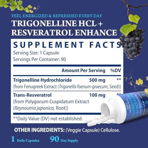 Close-up of '500mg Trigonelline HCL' on packaging