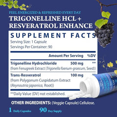 Close-up of '500mg Trigonelline HCL' on packaging