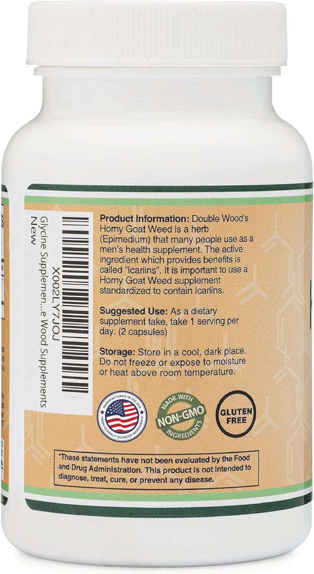 Non-GMO and gluten-free Horny Goat Weed supplement by Double Wood