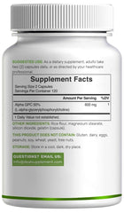 Non-GMO and gluten-free label on Alpha GPC packaging