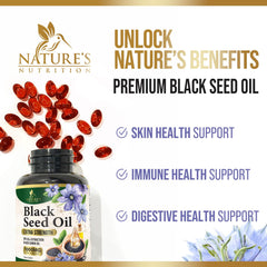 Non-GMO label on black seed oil softgels