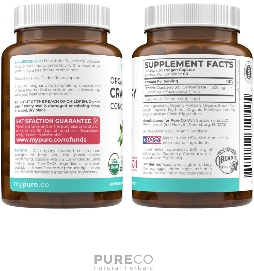 Non-GMO organic cranberry capsules in bottle