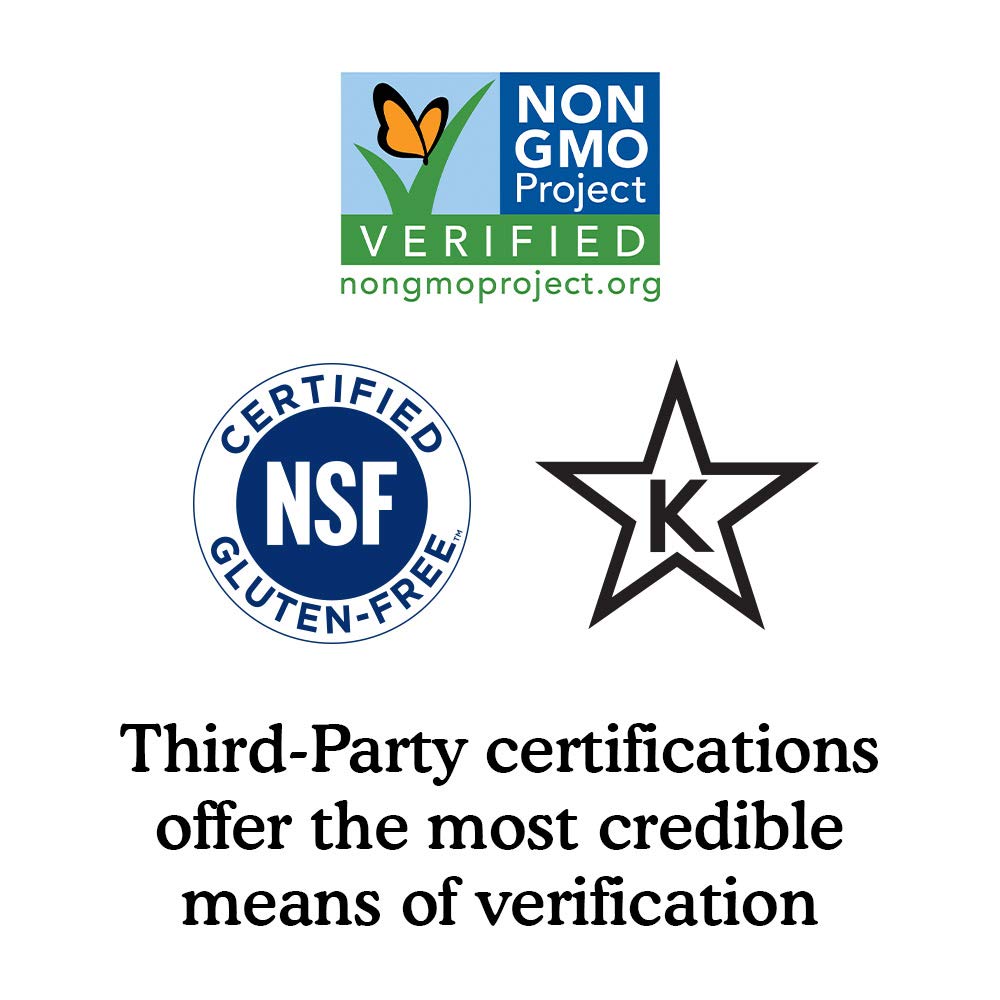 Non-GMO, verified gluten-free and kosher certifications.