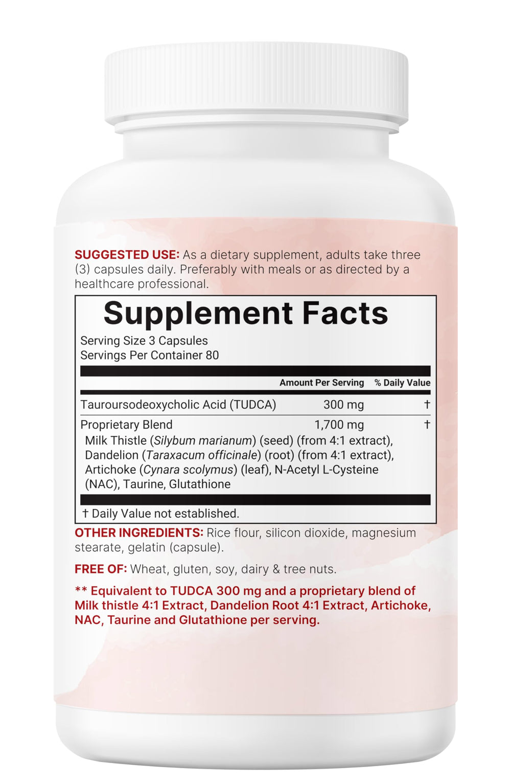 Non-GMO, soy-free, dairy-free, gluten-free, third-party tested label