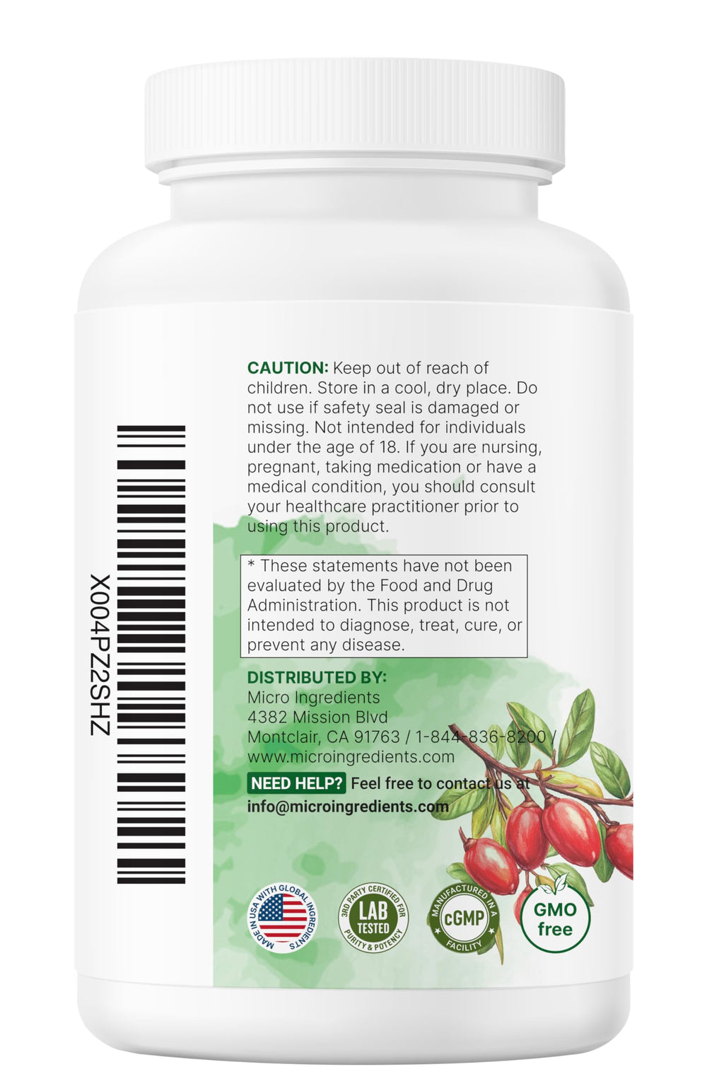 Non-GMO, soy, dairy, gluten-free label